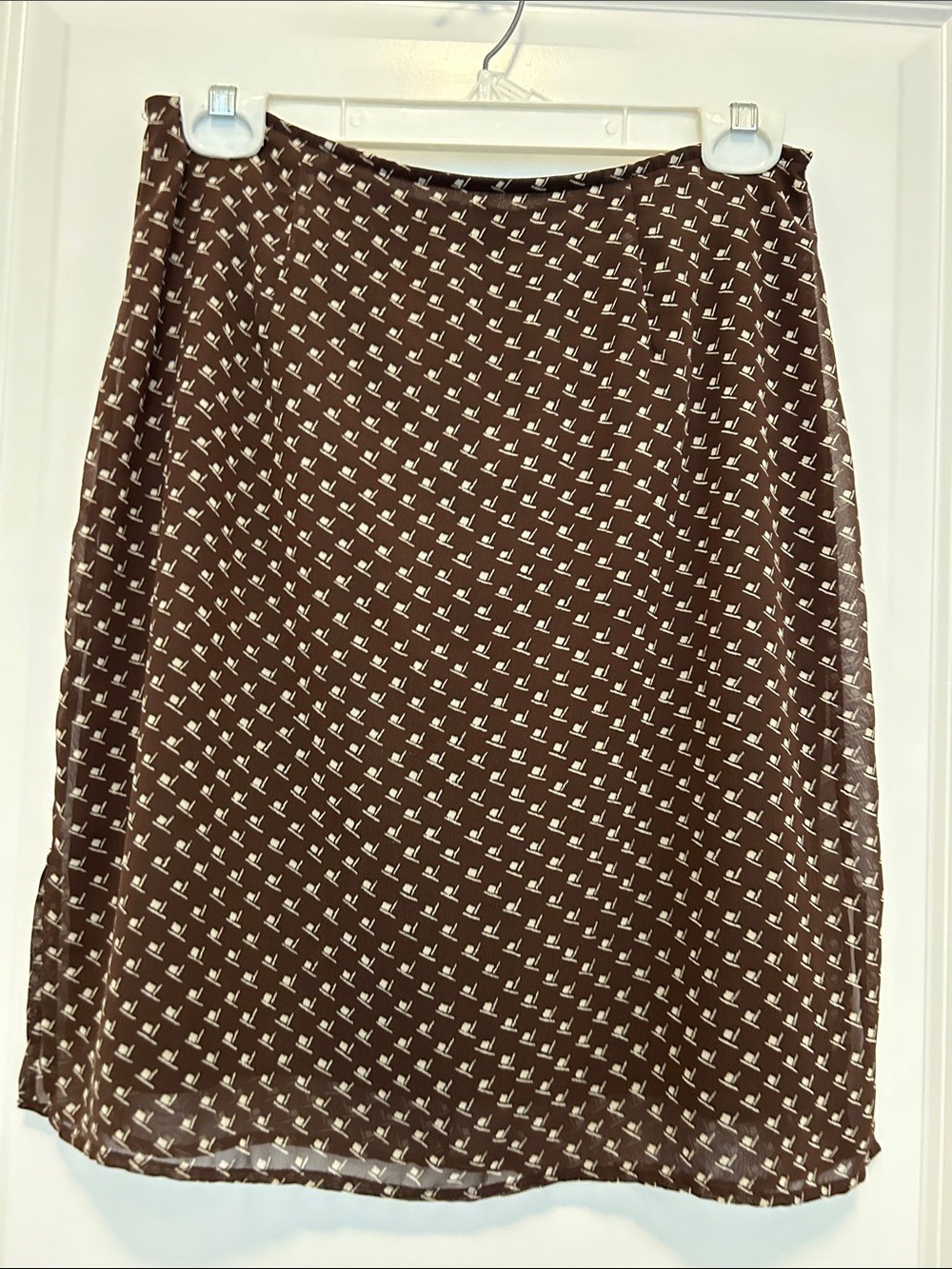 Brown A-Line Skirt with Cream Microprint